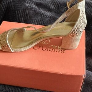 Gold Glitter Block Heel Sandal - Brand: